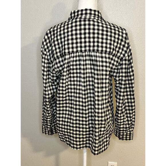 Faherty women's popover collared black and white check long sleeve top size S - Picture 4 of 10